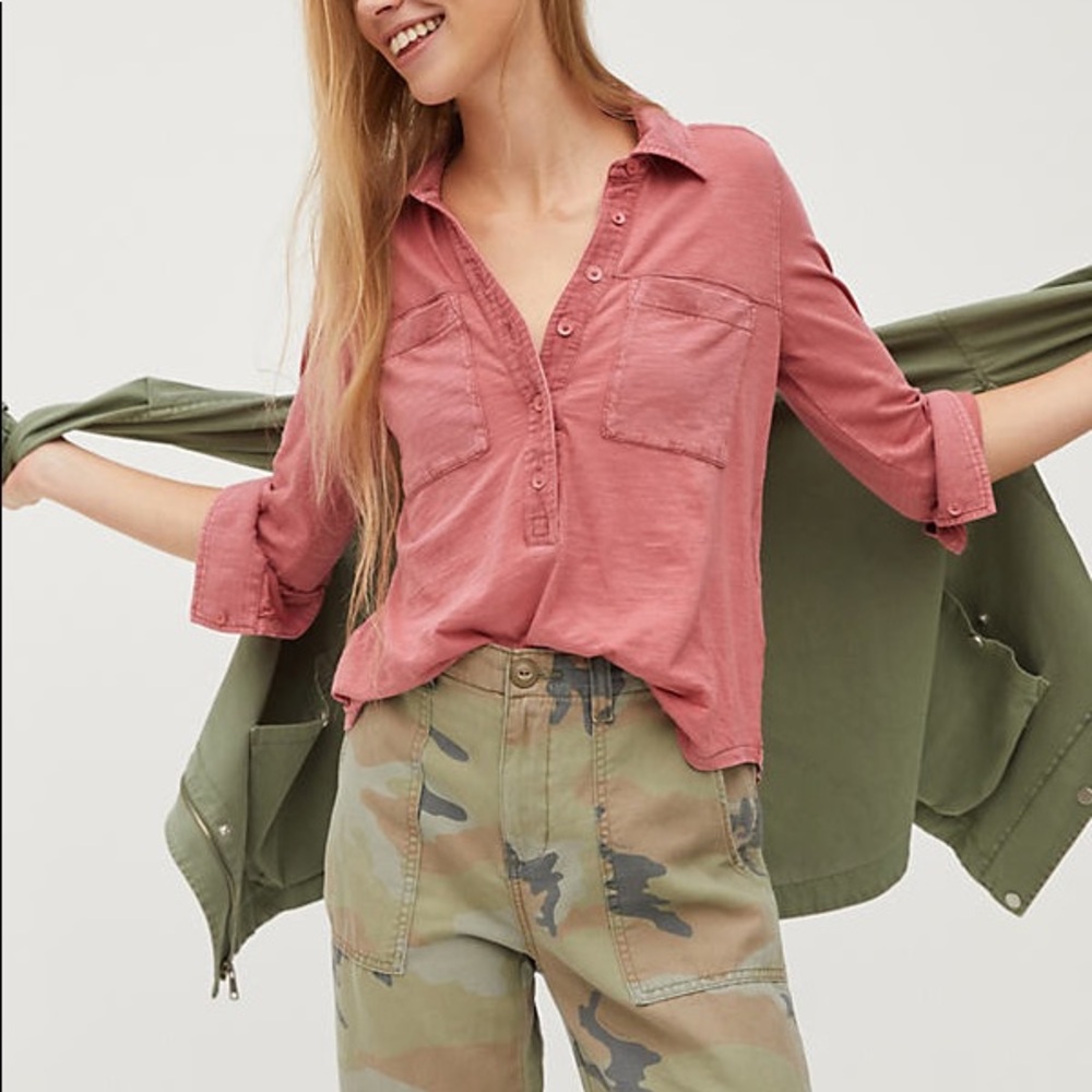 Pilcro Anthropologie Hanna Corduroy Trimmed Tunic Top